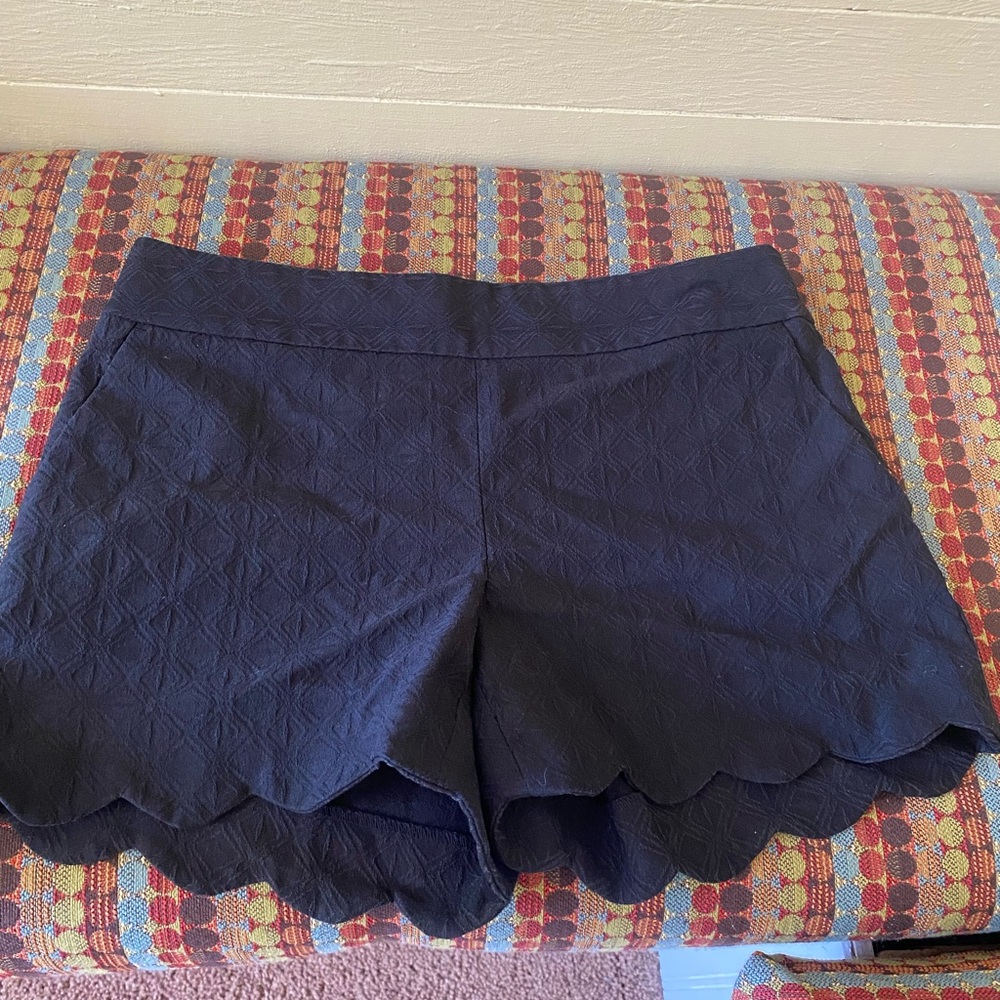 LOFT Navy Scalloped High Waist Shorts